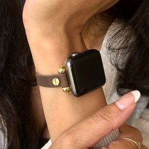 Vintage Brown Leather Strap Gold Apple Watch Band